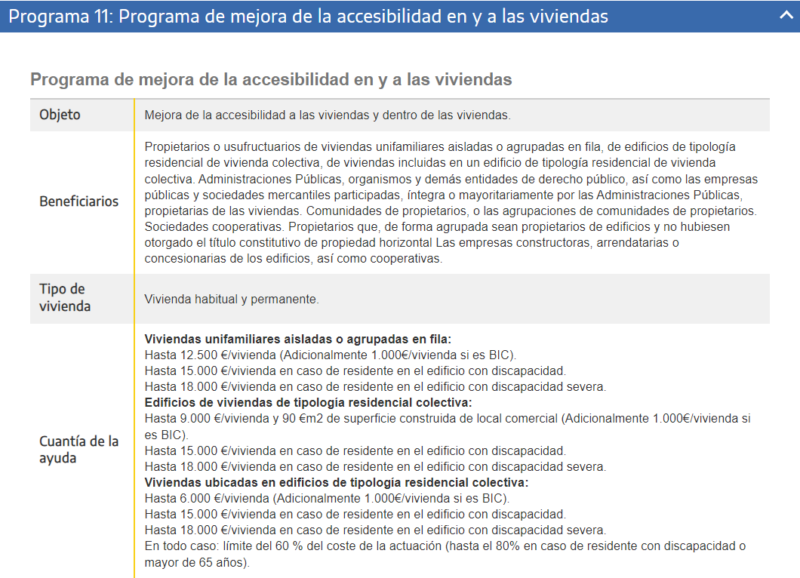 Programa 11 de mejora de la accesibilidad en y a las viviendas