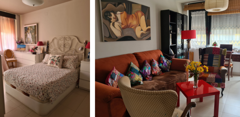 Foto 3 y 4. Viviendas colaborativas Trabensol. Vivienda decorada por persona usuaria.