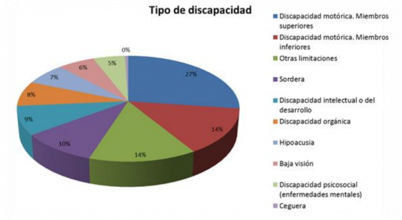 Tipo de discapacidad personas participantes en el estudio de la CNAE y Fundación ONCE